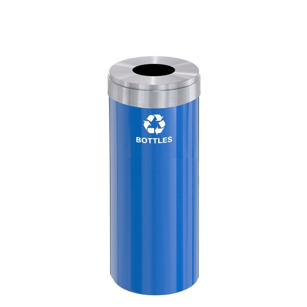 Glaro 12 gal Round Recycling Bin, Blue/Satin Aluminum - B-1232BL-SA-B3