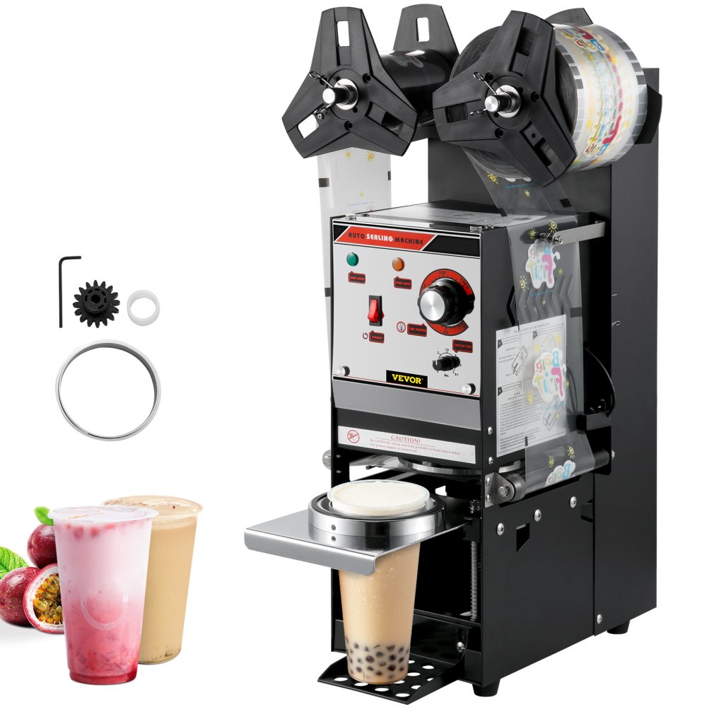 VEVOR Semi-automatic Cup Sealing Machine, 300-500 Cup/h Tea Cup Sealer Machine, Black Boba Cup Sealer Machine, 90/95mm Cup Diameter Boba Cup Sealing Machine with Control Panel for Bubble Milk Tea - NFKWY-690110VBIK0V1