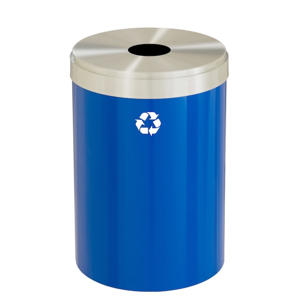 Glaro 41 gal Round Recycling Bin, Blue/Satin Aluminum - B-2042BL-SA-B1