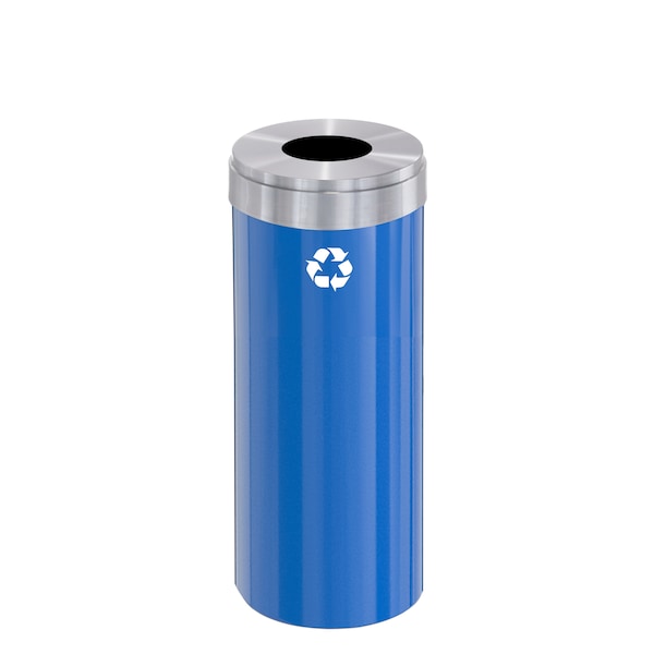 Glaro 15 gal Round Recycling Bin, Blue/Satin Aluminum - B-1242BL-SA-B1