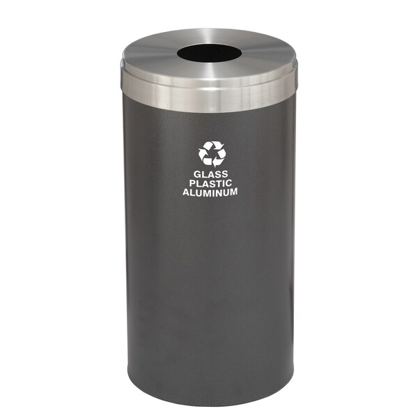 Glaro 16 gal Round Recycling Bin, Silver Vein/Satin Aluminum - B-1532SV-SA-B9
