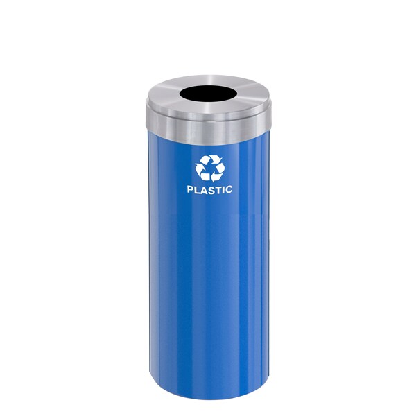 Glaro 12 gal Round Recycling Bin, Blue/Satin Aluminum - B-1232BL-SA-B7