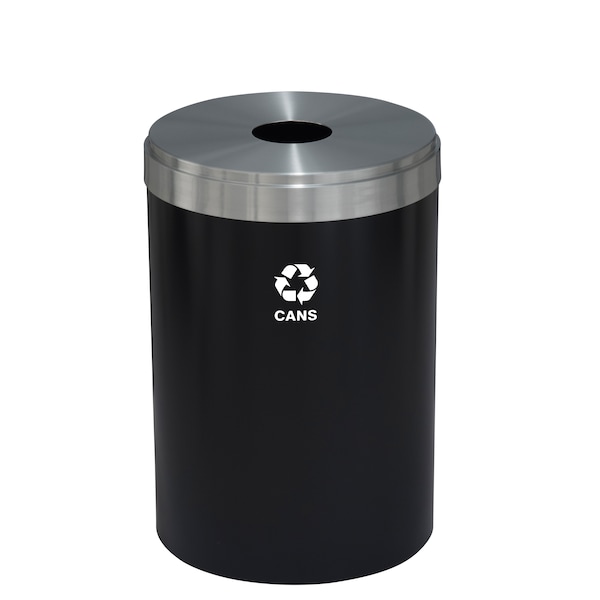 Glaro 33 gal Round Recycling Bin, Satin Black/Satin Aluminum - B-2032BK-SA-B4