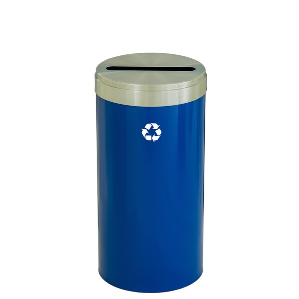 Glaro 23 gal Round Recycling Bin, Blue/Satin Aluminum - P-1542BL-SA-P1