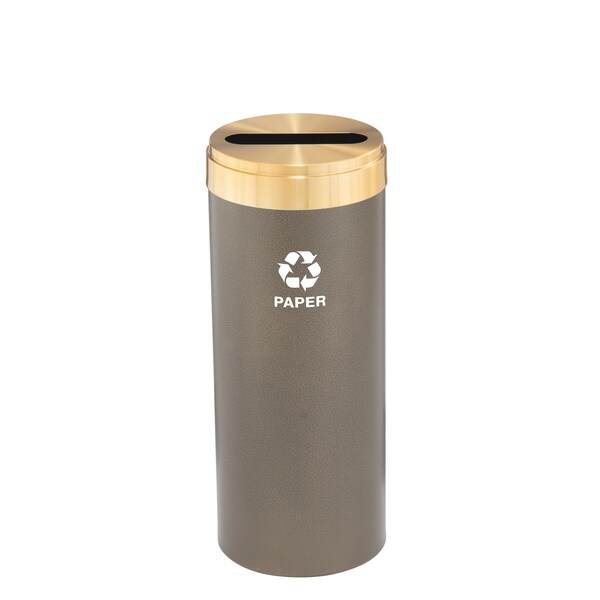 Glaro 12 gal Round Recycling Bin, Bronze Vein/Satin Brass - P-1232BV-BE-P2