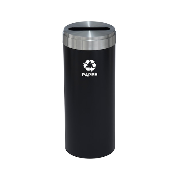 Glaro 15 gal Round Recycling Bin, Satin Black/Satin Aluminum - P-1242BK-SA-P2