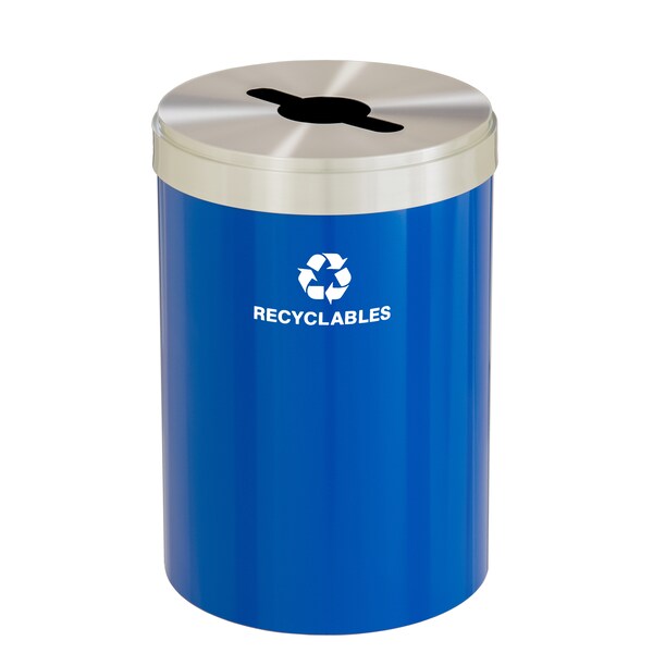 Glaro 33 gal Round Recycling Bin, Blue/Satin Aluminum - M-2032BL-SA-M2