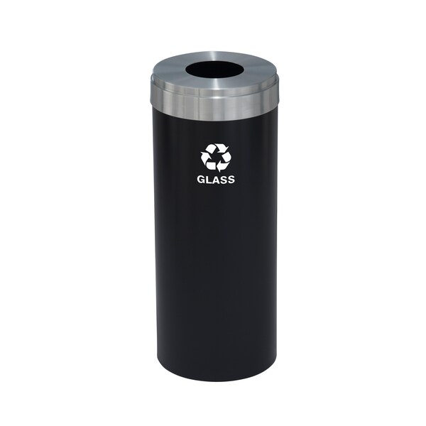Glaro 12 gal Round Recycling Bin, Satin Black/Satin Aluminum - B-1232BK-SA-B8