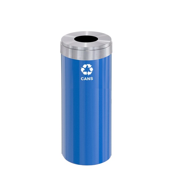 Glaro 12 gal Round Recycling Bin, Blue/Satin Aluminum - B-1232BL-SA-B4