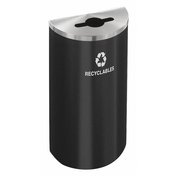 Glaro 14 gal Half-Round Recycling Bin, Open Top, Satin Black/Satin Aluminum, 1 Openings - M1899BK-SA-R
