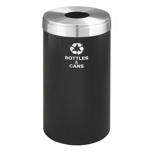 Glaro 15 gal Round Recycling Bin, Open Top, Satin Black/Satin Aluminum, 1 Openings - B-1532BK-SA-B&C