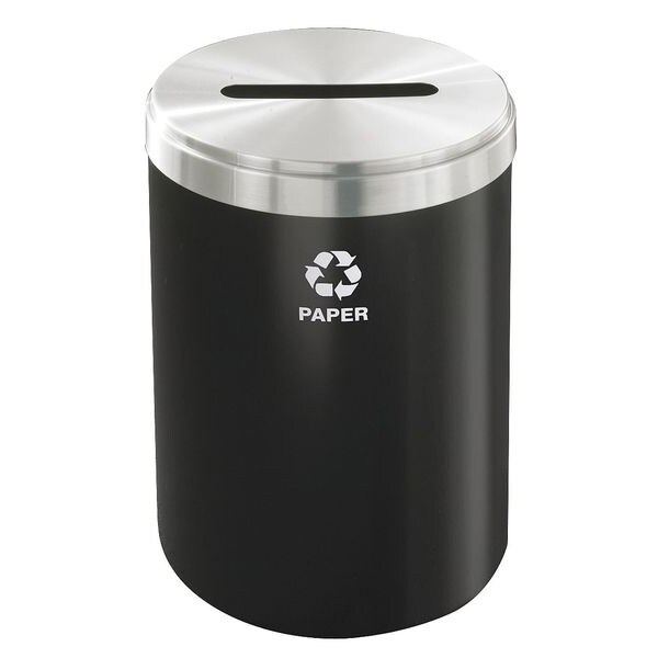 Glaro 33 gal Round Recycling Bin, Open Top, Satin Black/Satin Aluminum, Paper, 1 Openings - P-2032BK-SA-P