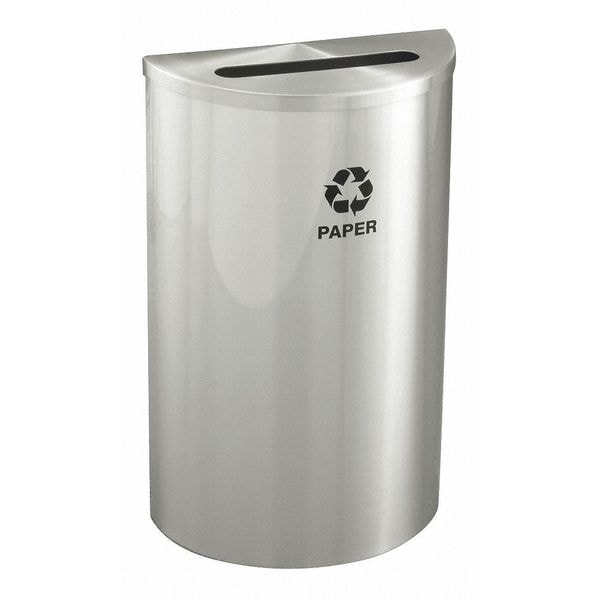 Glaro 14 gal Half-Round Recycling Bin, Open Top, Satin Aluminum, 1 Openings - P1899SA-SA-P