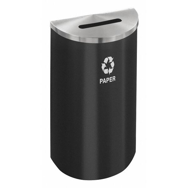 Glaro 14 gal Half-Round Recycling Bin, Open Top, Satin Black/Satin Aluminum, 1 Openings - P1899BK-SA-P