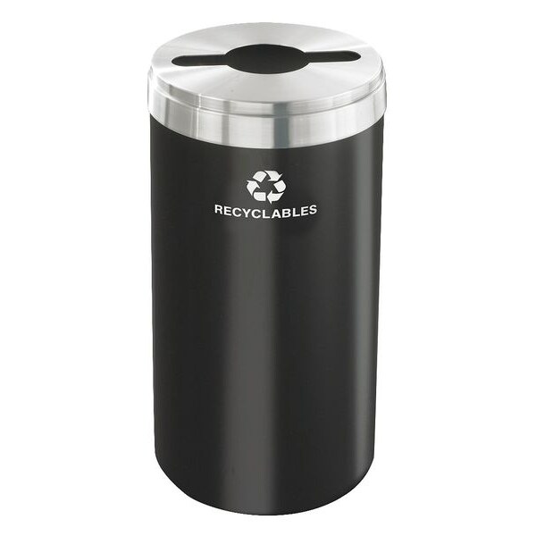 Glaro 15 gal Round Recycling Bin, Open Top, Satin Black/Satin Aluminum, 1 Openings - M-1532BK-SA-R