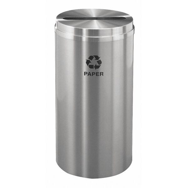 Glaro 15 gal Round Recycling Bin, Open Top, Satin Aluminum, Paper, 1 Openings - P-1532SA-SA-P