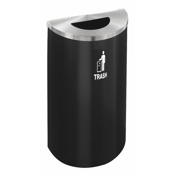 Glaro 14 gal Half-Round Recycling Bin, Open Top, Satin Black/Satin Aluminum, 1 Openings - T1899BK-SA-T