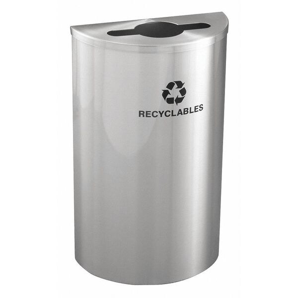 Glaro 14 gal Half-Round Recycling Bin, Open Top, Satin Aluminum, 1 Openings - M1899SA-SA-R