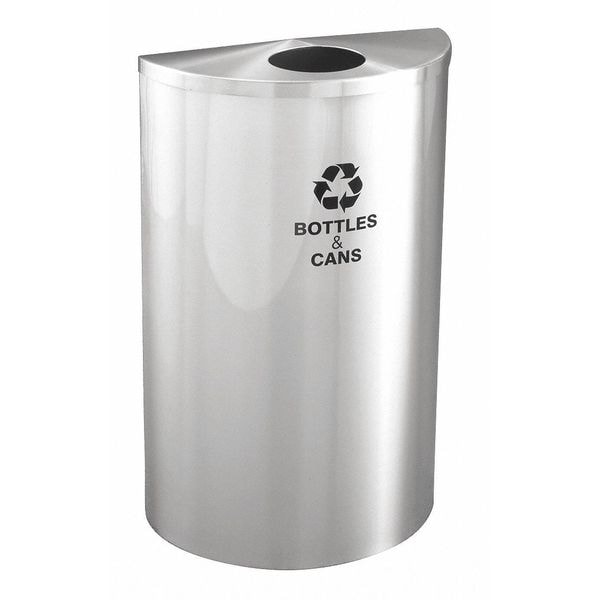 Glaro 14 gal Half-Round Recycling Bin, Open Top, Satin Aluminum, 1 Openings - B1899SA-SA-B&C