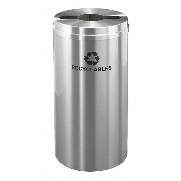 Glaro 15 gal Round Recycling Bin, Open Top, Satin Aluminum, 1 Openings - M-1532SA-SA-R