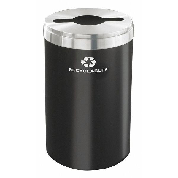 Glaro 33 gal Round Recycling Bin, Open Top, Satin Black/Satin Aluminum, 1 Openings - M-2032BK-SA-R