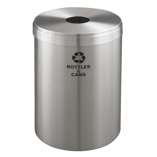 Glaro 33 gal Round Recycling Bin, Open Top, Satin Aluminum, 1 Openings - B-2032SA-SA-B&C