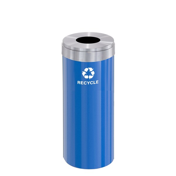 Glaro 15 gal Round Recycling Bin, Blue/Satin Aluminum - B-1242BL-SA-B5