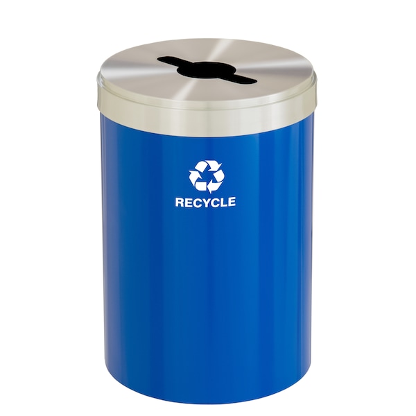 Glaro 41 gal Round Recycling Bin, Blue/Satin Aluminum - M-2042BL-SA-M5