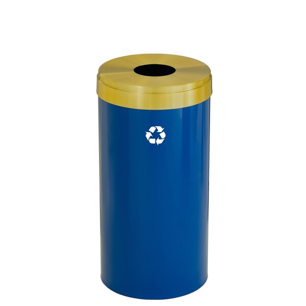 Glaro 23 gal Round Recycling Bin, Blue/Satin Brass - B-1542BL-BE-B1