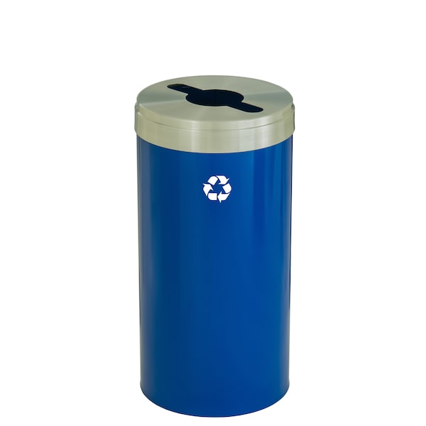 Glaro 16 gal Round Recycling Bin, Blue/Satin Aluminum - M-1532BL-SA-M1