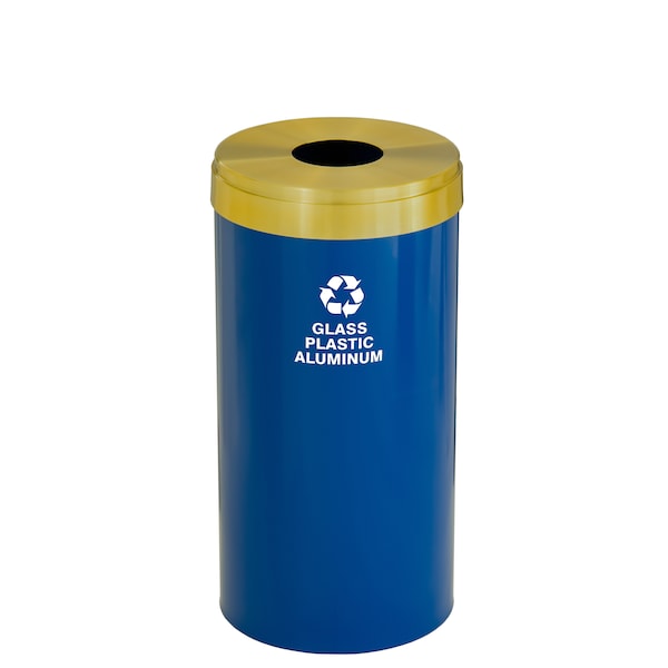 Glaro 16 gal Round Recycling Bin, Blue/Satin Brass - B-1532BL-BE-B9