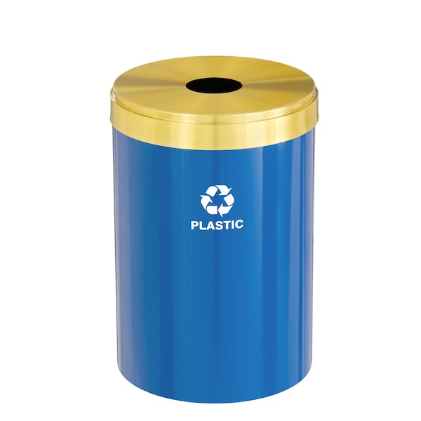 Glaro 33 gal Round Recycling Bin, Blue/Satin Brass - B-2032BL-BE-B7