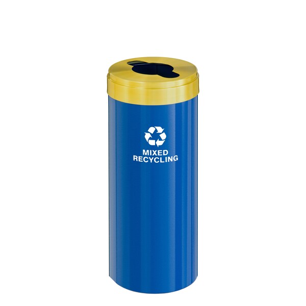 Glaro 12 gal Round Recycling Bin, Blue/Satin Brass - M-1232BL-BE-M3