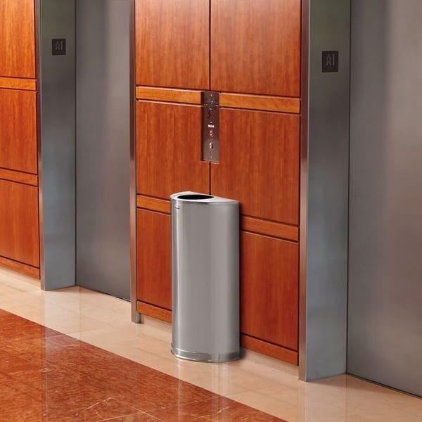Rubbermaid Commercial 12 gal Half-Round Trash Can, Stainless Steel, 17 1/2 in Dia, Open Top, Stainless Steel - FGSO12SSSPL