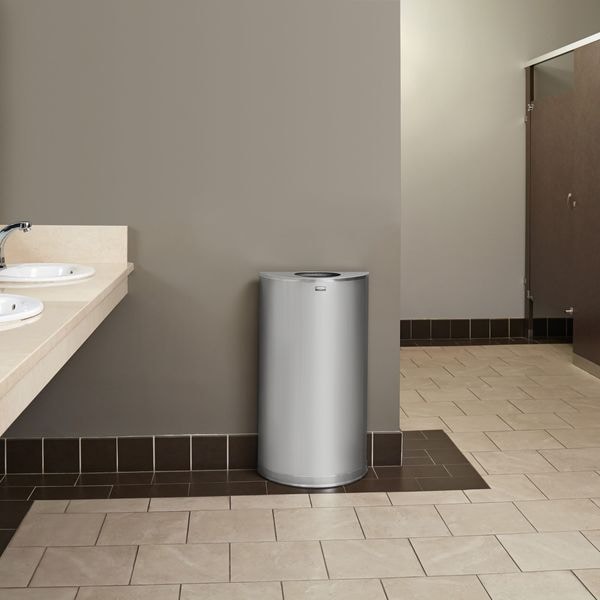 Rubbermaid Commercial 12 gal Half-Round Trash Can, Stainless Steel, 17 1/2 in Dia, Open Top, Stainless Steel - FGSO12SSSPL