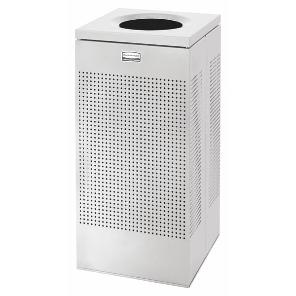 Rubbermaid Commercial 16 gal Square Trash Can, Silver Metallic, 14 3/4 in Dia, Open Top, Steel, Rigid Plastic - FGSC14EPLSM