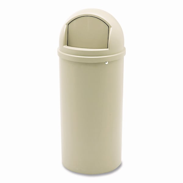 Rubbermaid Commercial 15 gal Round Trash Can, Beige, Side Door, Polyethylene - FG816088BEIG