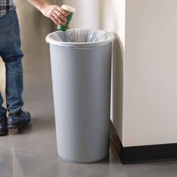 Rubbermaid Commercial 22 gal Round Trash Can, Gray, Open Top, Plastic - FG354600GRAY