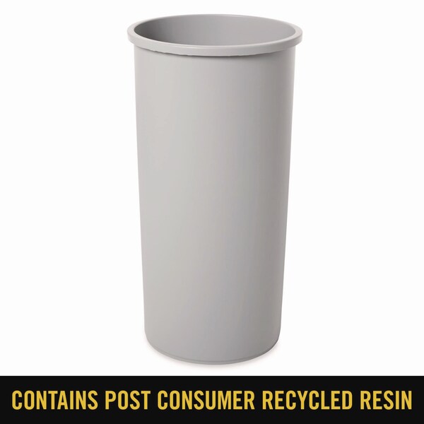 Rubbermaid Commercial 22 gal Round Trash Can, Gray, Open Top, Plastic - FG354600GRAY