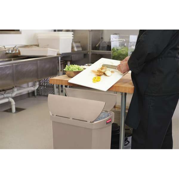 Rubbermaid Commercial 24 gal Rectangular Trash Can, Beige, 15 3/4 in Dia, Step-On, Plastic - 1883553
