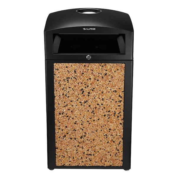 Alpine Industries 40 Gal. Stone Steel All-Weather Panel Outdoor Trash Can, Ash Tray Lid - 472-40-STO