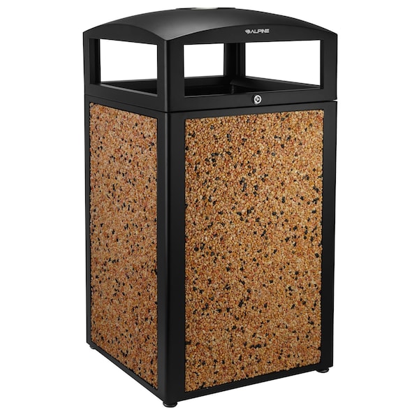 Alpine Industries 40 Gal. Stone Steel All-Weather Panel Outdoor Trash Can, Ash Tray Lid - 472-40-STO
