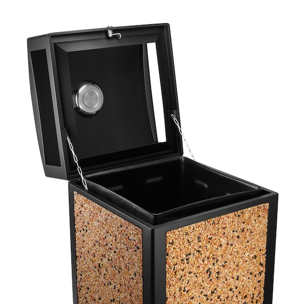 Alpine Industries 40 Gal. Stone Steel All-Weather Panel Outdoor Trash Can, Ash Tray Lid - 472-40-STO