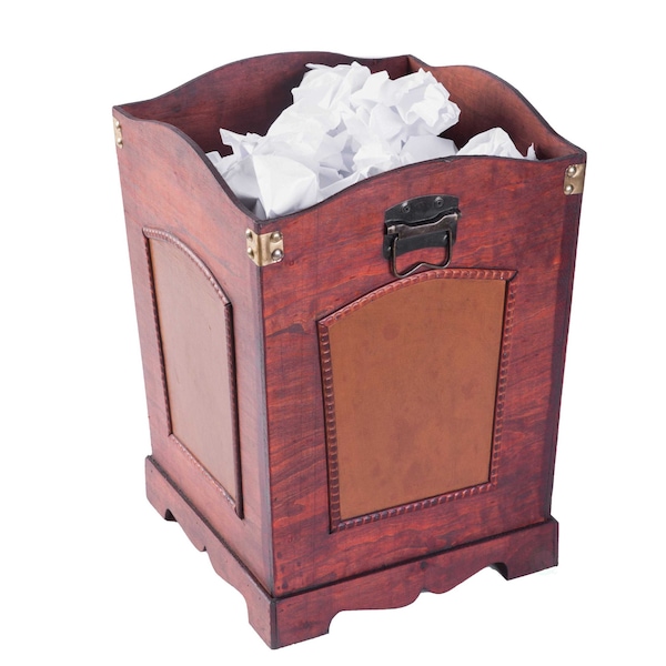 Vintiquewise Trash Can, Brown, Wood - QI003045