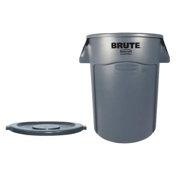 Rubbermaid Commercial 44 gal Round Trash Can, Gray, 24" Dia, Snap-On, Plastic - FG264360GRAY,FG264560GRAY