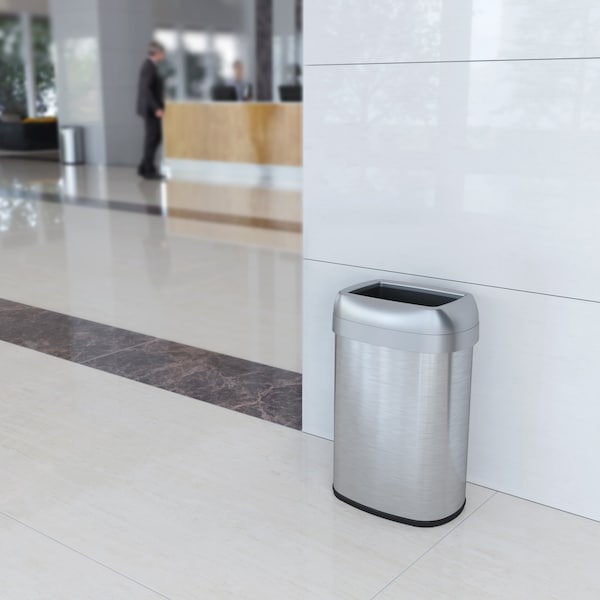 Hls Commercial 13 gal Oval Trash Can, Silver, Stainless Steel - HLS13STV
