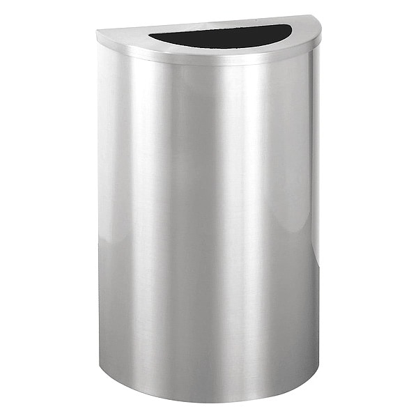 Glaro 14 gal Half-Round Trash Can, Satin Aluminum, 18 in Dia, Open Top, Aluminum - 1891-SA-SA