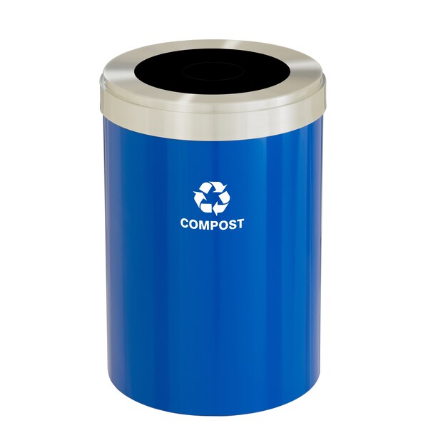 Glaro 16 gal Trash Can, Blue/Satin Aluminum - W-2032BL-SA-W6RL