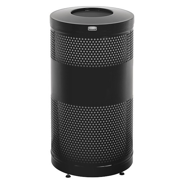 Rubbermaid Commercial 25 gal Round Trash Can, Black, 18 in Dia, Open Top, Steel, Rigid Plastic - FGS3ETBKPL