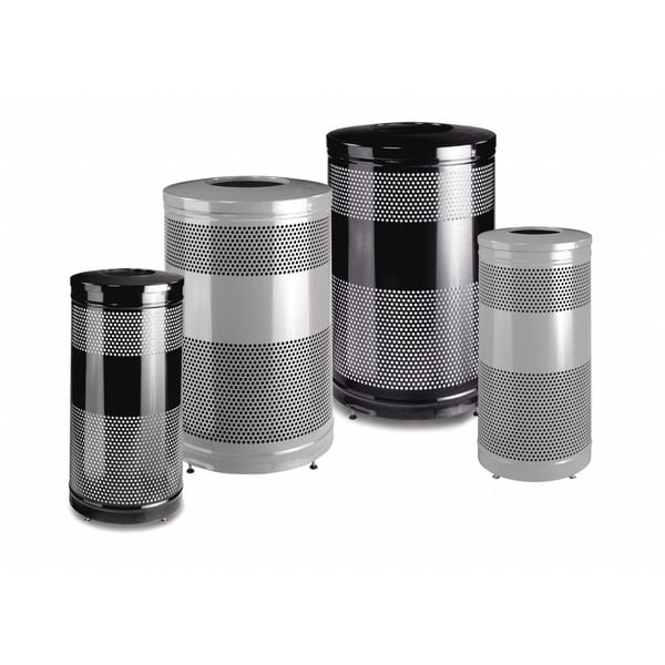 Rubbermaid Commercial 25 gal Round Trash Can, Black, 18 in Dia, Open Top, Steel, Rigid Plastic - FGS3ETBKPL